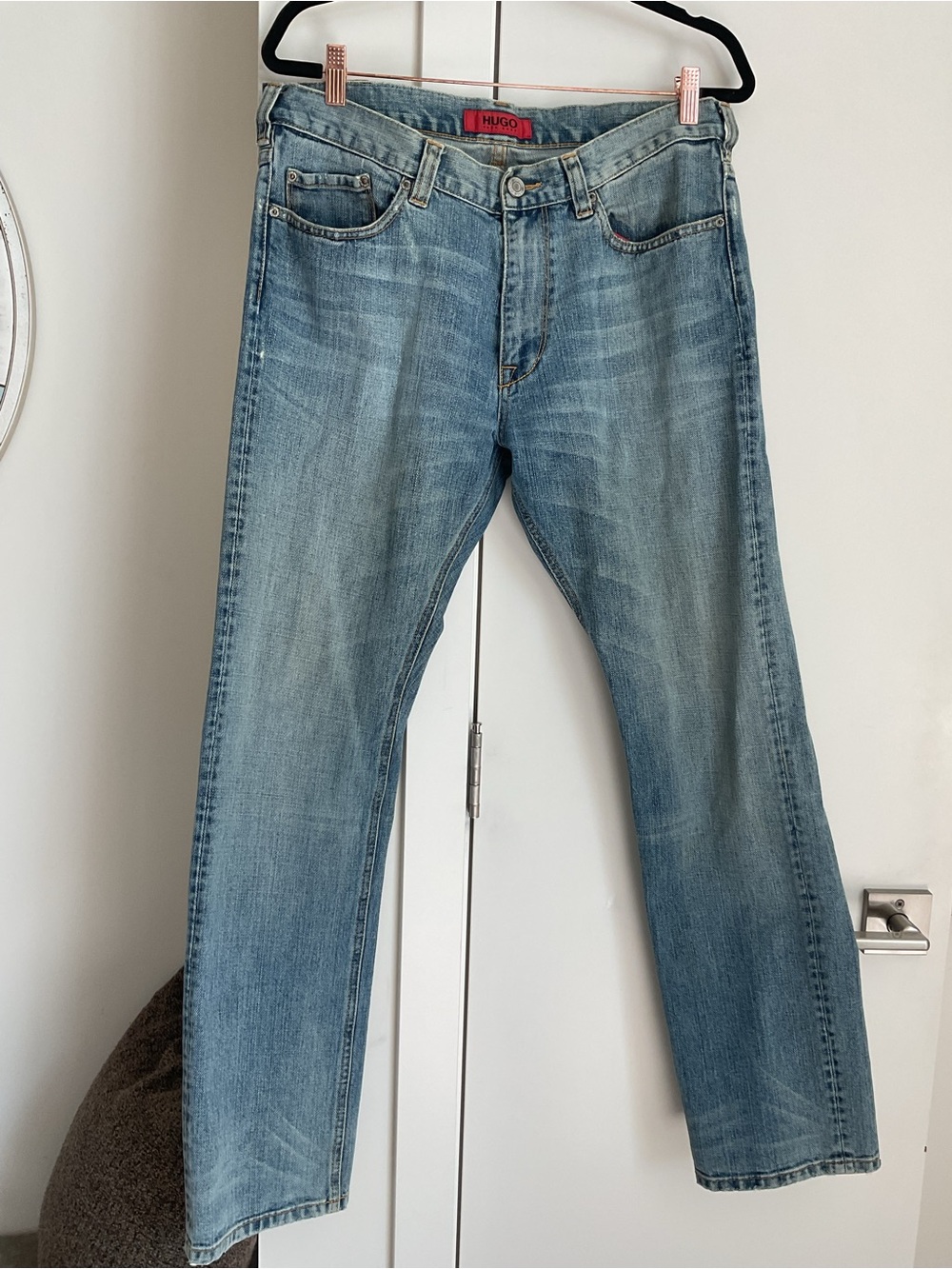 HUGO Red Label Straight /Slim Deconstructed Light Wash Jeans.